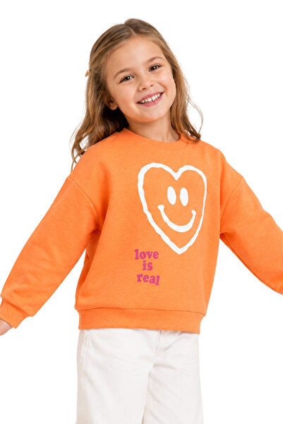 Divonette Girl's Sweatshirt Orange Long Sleeve Sweatshirt with Lettering and ...