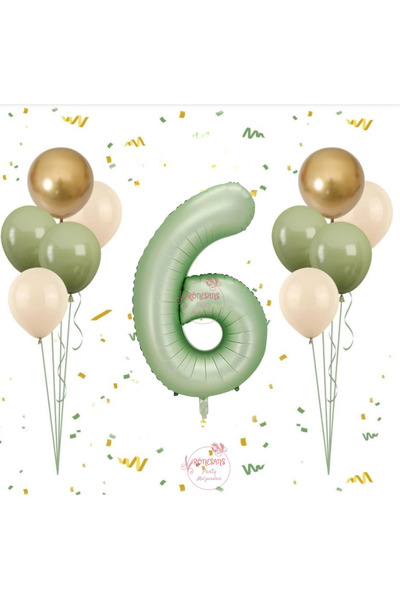 RÖNESANS PARTİ Rönesans Water Green Number Balloon Set Age-6