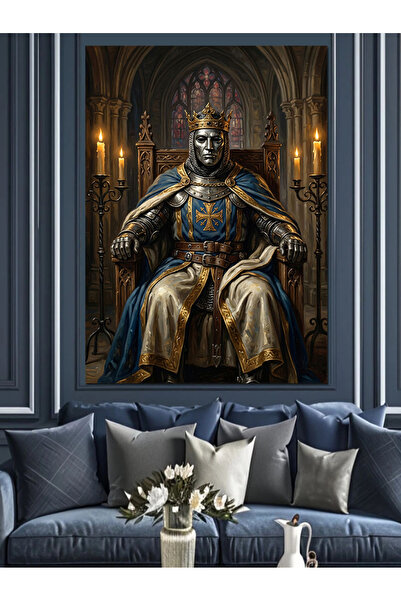 Artmeg Διακοσμητικός καμβάς Skeleton King Sitting on the Throne - Ξύλινος Τρα...