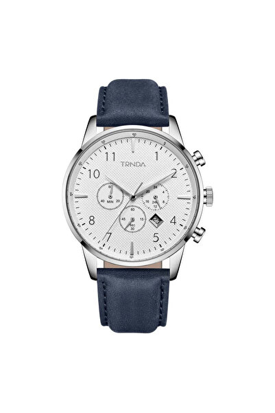TRNDA Men's Stainless Steel Watch, Blue Leather Band | Trnda43bl
