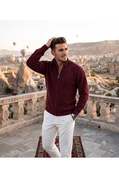 PULT Men's Winter Thick 100% Cotton Cardigan Sweater Full Zipper Stand Collar...