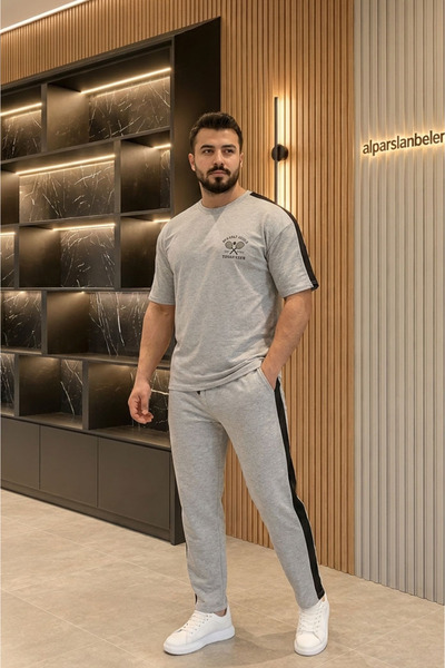 BELENDİR 2 Threaded Threaded Embellished Men's Double Suit Set Gray