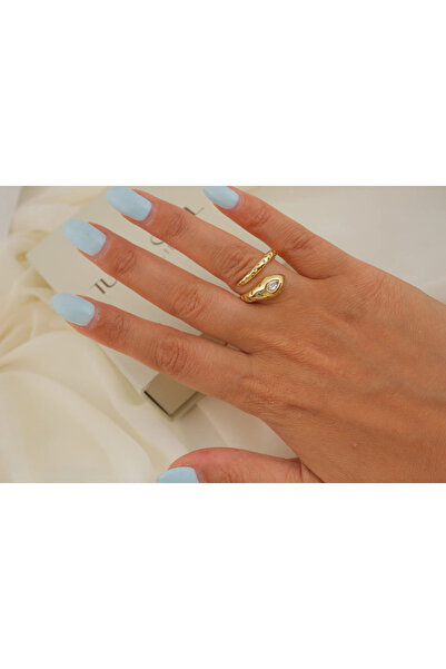 ATELİER TUĞBA Yzk671 Adjustable Ring with Snake Figure and Zircon Stone