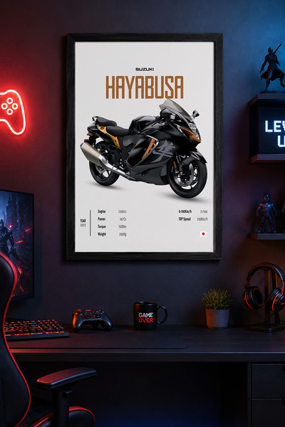 Charmbi Poster cu cadru din lemn Suzuki Hayabusa, pictură de perete cadou, im...