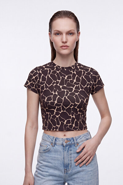 HAKKE Ebru Art Patterned Crop Bluz
