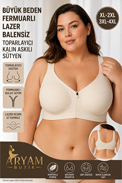 aryam butik BÜYÜK BEDEN FERMUARLI LAZER KESİM BALESSİZ TOPARLAYICI KALIN ASKI...