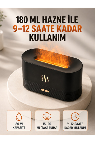 Genel Markalar ASTRALTECH 180 ML Alev Efektli Aroma Difüzörü Ultrasonik Buhar...