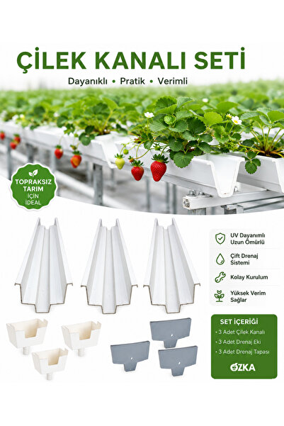 Topraksız Market Çilek Kanalı Seti – 100 cm Topraksız Tarım Çilek Kanalı, Dre...