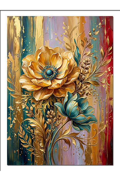 Artmeg Pânză decorativă cu decor floral galben și detalii aurii - Masă din le...