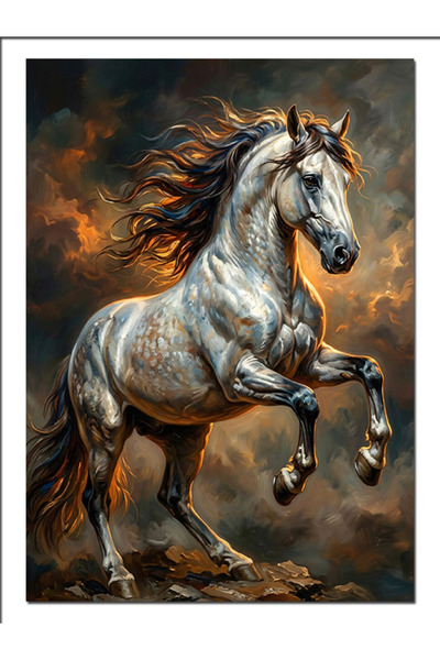Artmeg Cal alb în galop, cer înfiorat, pânză decorativă - Masă din lemn MDF
