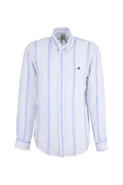BROOKS BROTHERS Mavi Erkek Düğmeli Regular Fit Çizgili Gömlek BBSS26MSH017