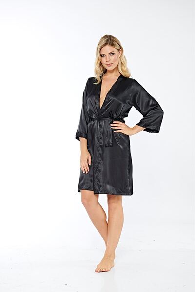 Sistina Concepta Black Silk Satin Robe - 14000 - (12713) Size XL