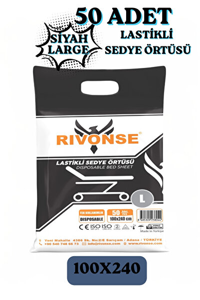 Rivonse Yeni Nesil Lastikli Siyah Sedye Örtüsü - 50'li 100X240