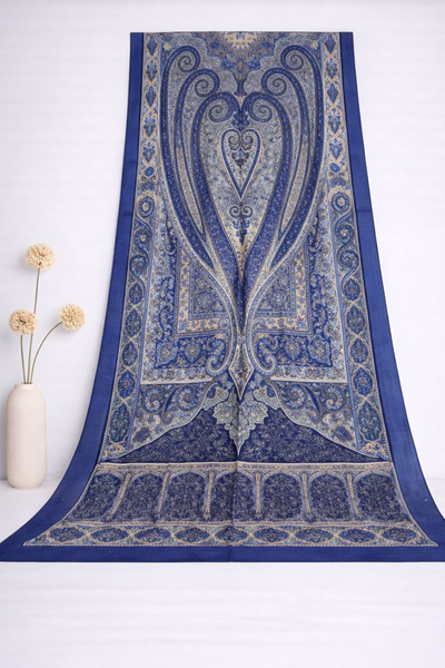 SHAWL SECRET شال قطني عرقي فاخر 2 - 52871 أزرق داكن أصفر
