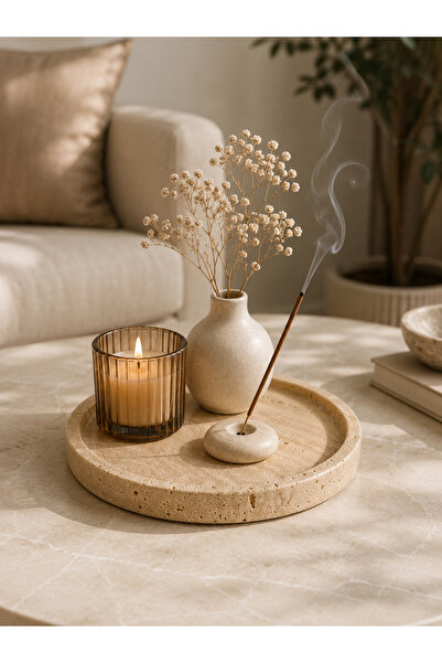 Marbello 20 cm Round Travertine Tray Decorative Marble Presentation Tray
