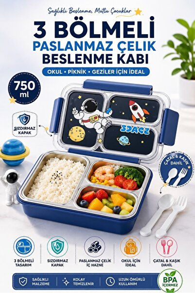 Kitchen Beauty 3 Bölmeli 304 Paslanmaz Çelik Lunch Box Beslenme Kabı Yemek Ka...