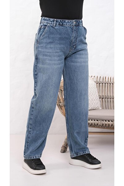 Moda Days Pantaloni de damă DARK BLUE cu talie înaltă, mărime mare, din denim...