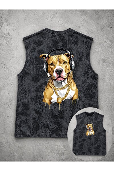 classy moda Unisex Black Washed Sleeveless Tank Top with Visual Print on the ...