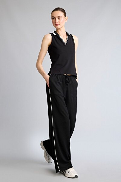 DeFacto Wide Leg Pocketed Side Striped Lace-Up Waist Wide Leg Crinkle Fabric ...