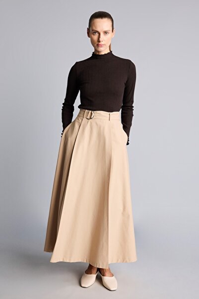 DeFacto Belt Detailed Pleated Regular Fit Twill Maxi Skirt I2357Ax26Au