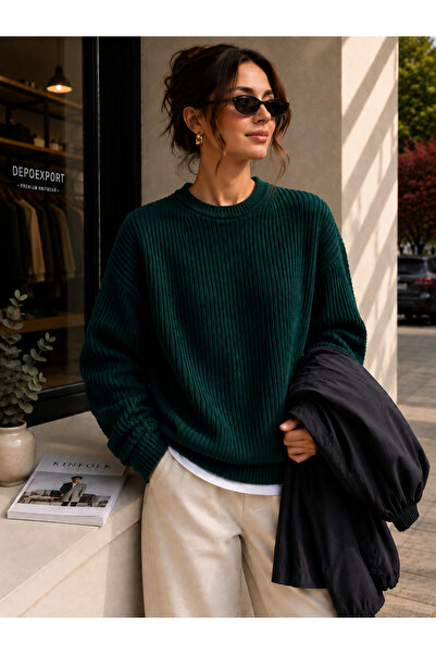 DepoExport Women's Premium Oversize Soft Crew Neck Knitwear Sweater