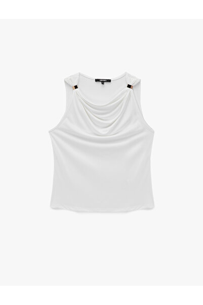Koton Slim Fit Draped Viscose Degaje Collar Sleeveless Blouse with Metal Acce...