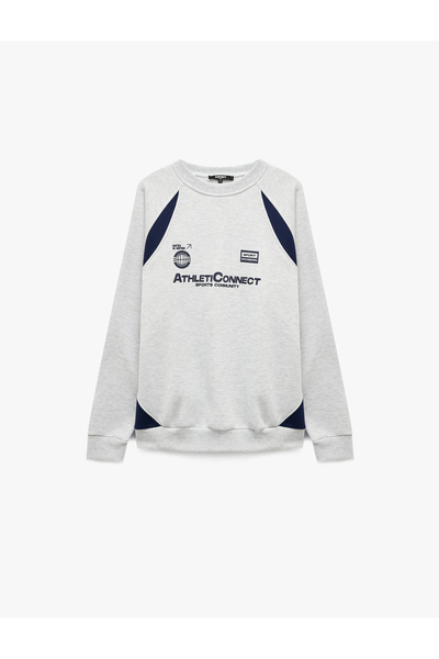 Koton Color Blocked Crew Neck Long Sleeve Printed Sweatshirt