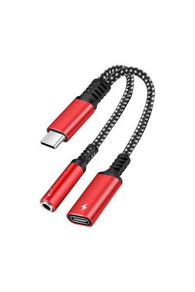 choice2 Red 2in1 USBC To 3.5mm Headphone Jack Type C PD 10W Charge Audio Aux ...