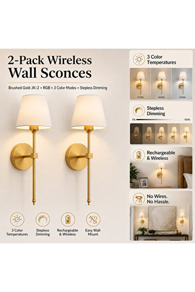 LAYAN Rechargeable Remote-Controlled E27 Sconce Set, Adjustable RGB and Three...