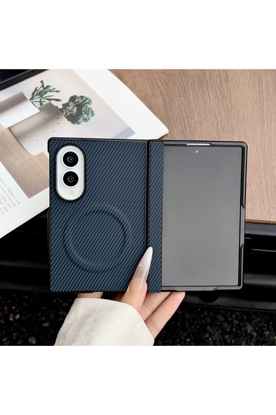 Choice21 Galaxy Z Fold 8 Blue Skin Feel Carbon Fiber Leather Case for Z Fold ...