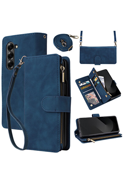 Choice26 For Galaxy Z Fold 7 Case & Strap Blue Premium Leather Business Phone...