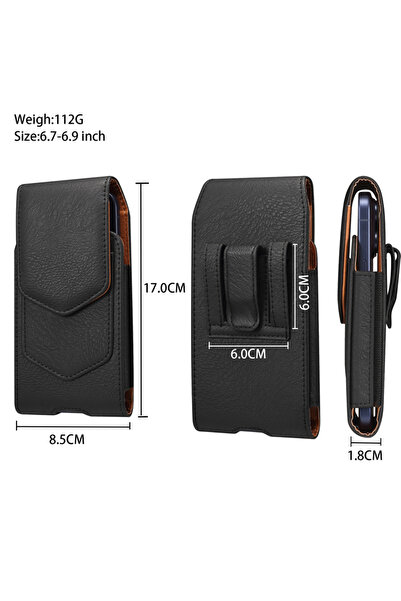 Choice3 6.7-6.9inch-Black Universal Leather Men Waist Bag For iPhone 17 17Air...