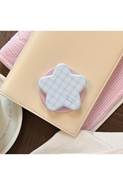 Choice3 Blue Peach Grid Cute Star Grid Pattern Phone Holder Universal Anti‑Sl...