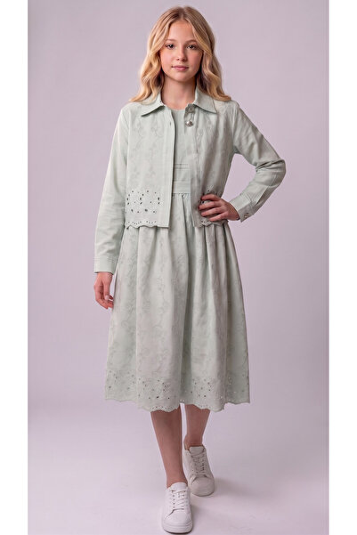 Pafim Girls' Midi Length Shirt Dress, Cotton Dress with Scallop Detail, Ages ...