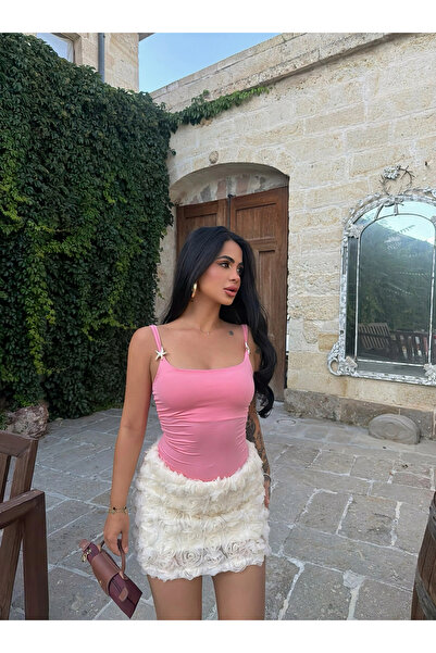 kırmızı butiks Pembe Star Askılı Crop
