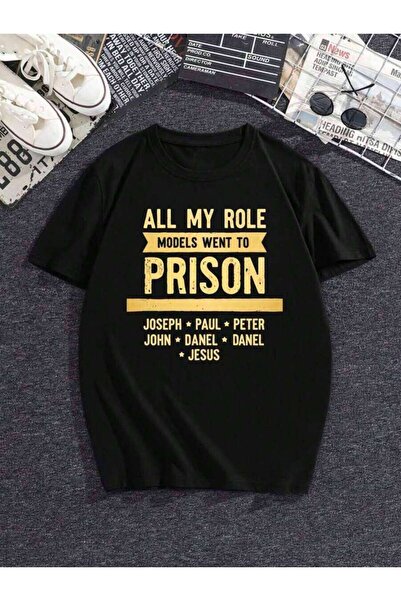 kai22 تي شيرت أسود للجنسين بطباعة "Idols In Jail"، تصميم بطباعة الفكاهة السود...