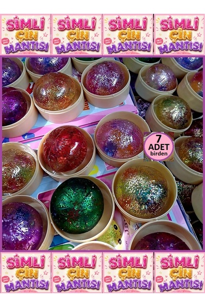 OYUNCAKSAHİLİ Çin Mantısı Dumpling 7 Adet Birden TOPTAN FİYATINA Dev Küçük Skuşi 6cm Çin Mantı Sürpriz Simli Squishy Stres Sukuşi 7li Oyuncak Squıshy