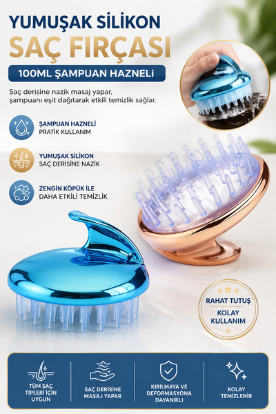 Ecuy Hair Washing Brush with Shampoo Container 100 ml Soft Silicone Scalp Mas...
