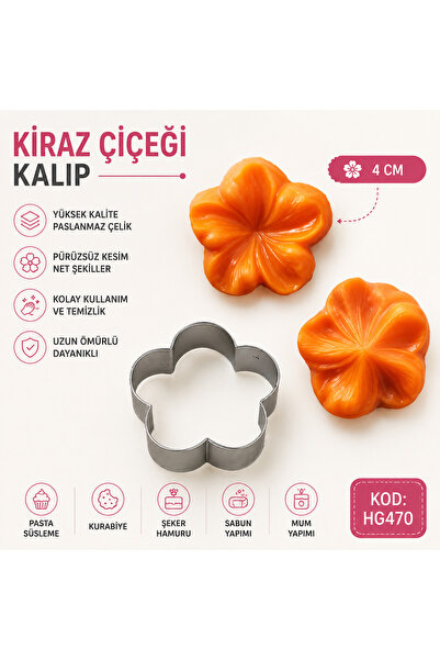 pratikpastacılık Cherry Blossom 3-Piece Silicone Mold and Cutter Set 4 cm – C...