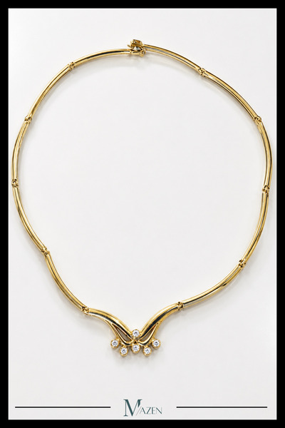 MAZEN VIP Özel Tasarım Zirkon Taşlı Kavis Detaylı Gold Choker Kolye