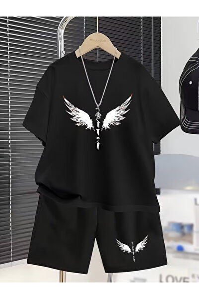 Joetsu Special Black Printed Oversize Tshirt Shorts Set