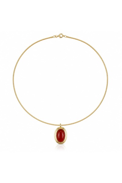 Oval Taş Detaylı Minimal Choker Kolye - 42 cm