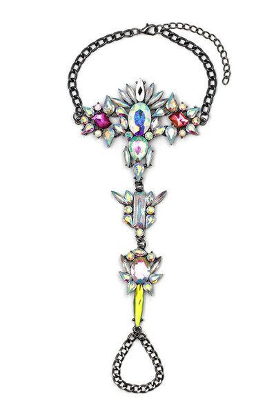 VeeShop Bratara statement cu inel, cristale mari albe cu reflexii multicolore