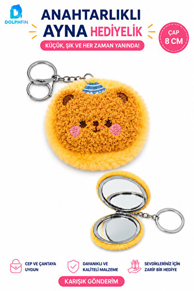 DolphFin Plush Double-Sided Pocket Mirror Keychain 8 cm Gift