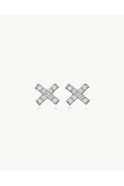 Stemma Jewelry Cercei X Shaped Studs din Argint 925, cu Zirconiu, Placat cu R...