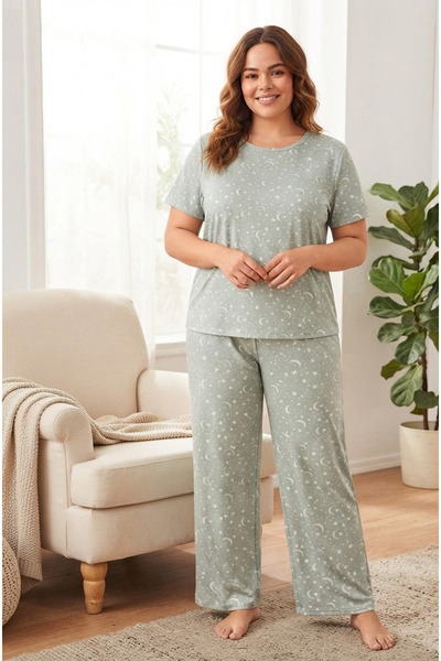 Chordi Set de pijamale pentru femei, supradimensionate, cu imprimeu, cu mânec...