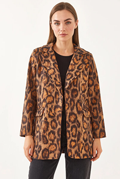 Efnaz style Women's Premium Cashmere Leopard Patterned Camel Jacket