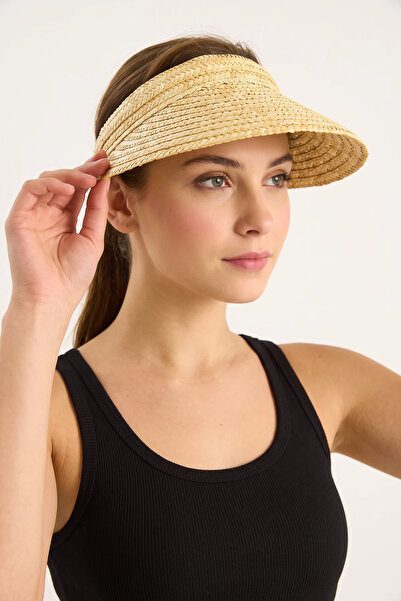Efnaz style Women's Straw Visor Hat Beige