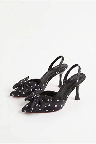 Efnaz style Women's Polka Dot Patterned Bow Detailed Thin Heeled Slingback St...