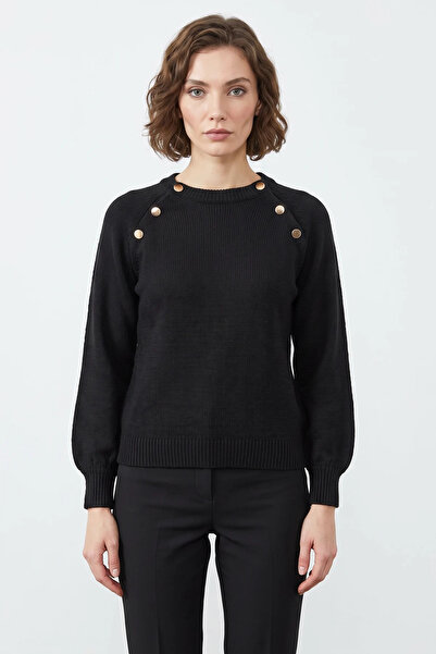Efnaz style Women's Patchwork Raglan Knitwear Black Sweater
